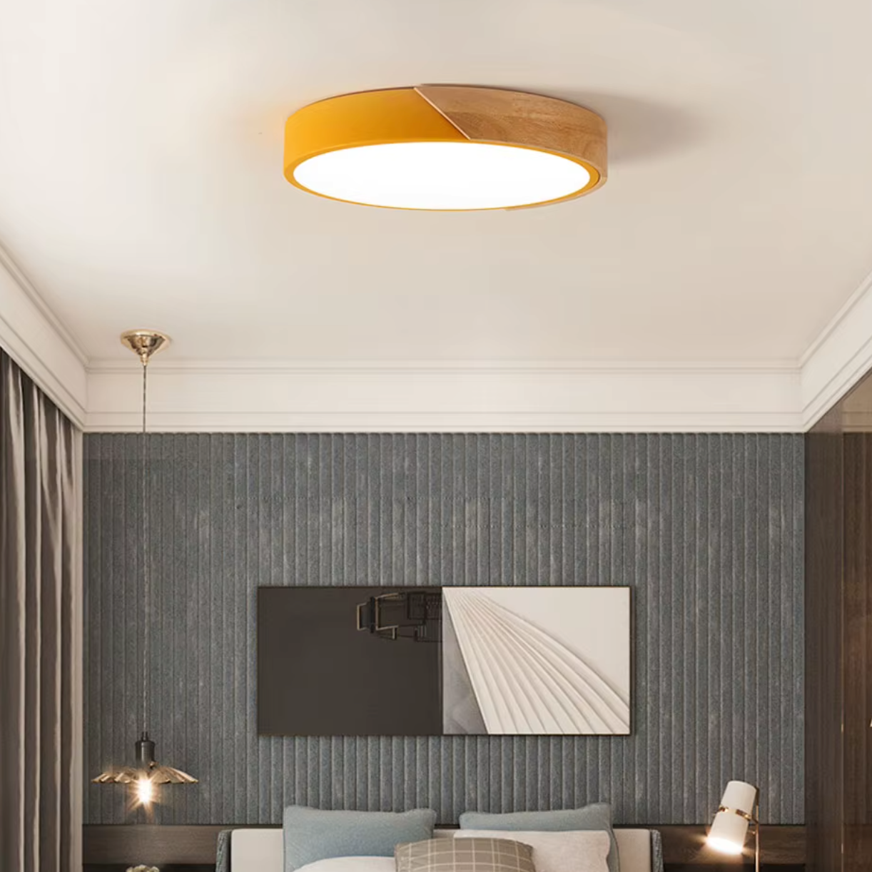 Plafonnier salle de bain noir et bois
