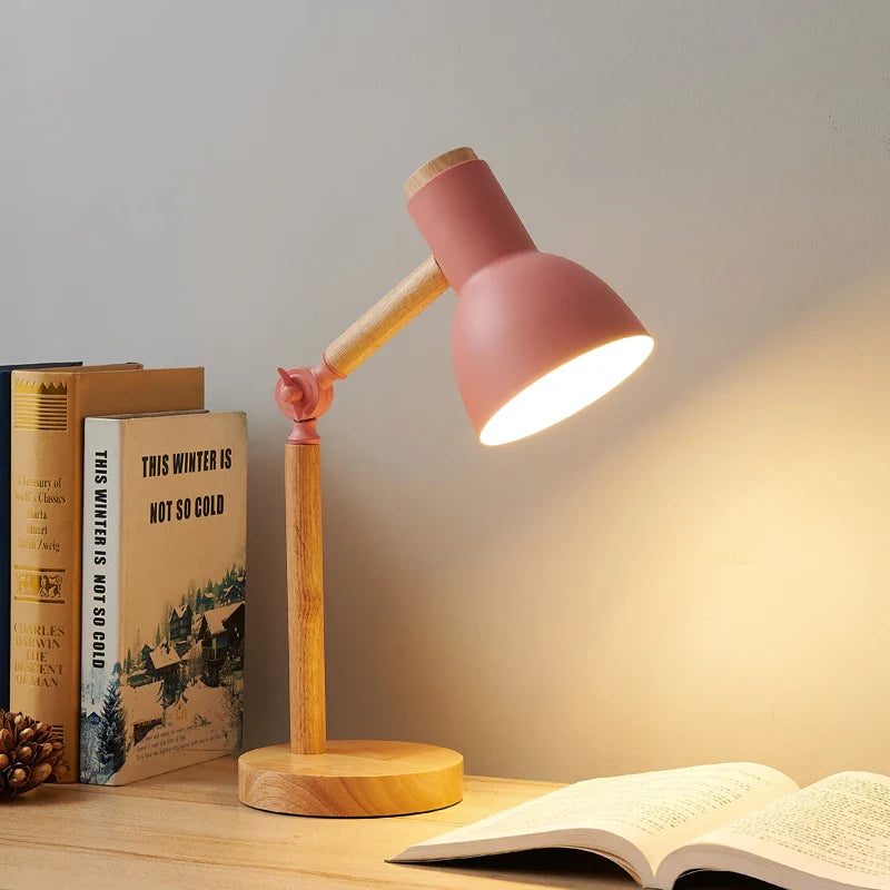 Lampe de chevet bois industriel rose