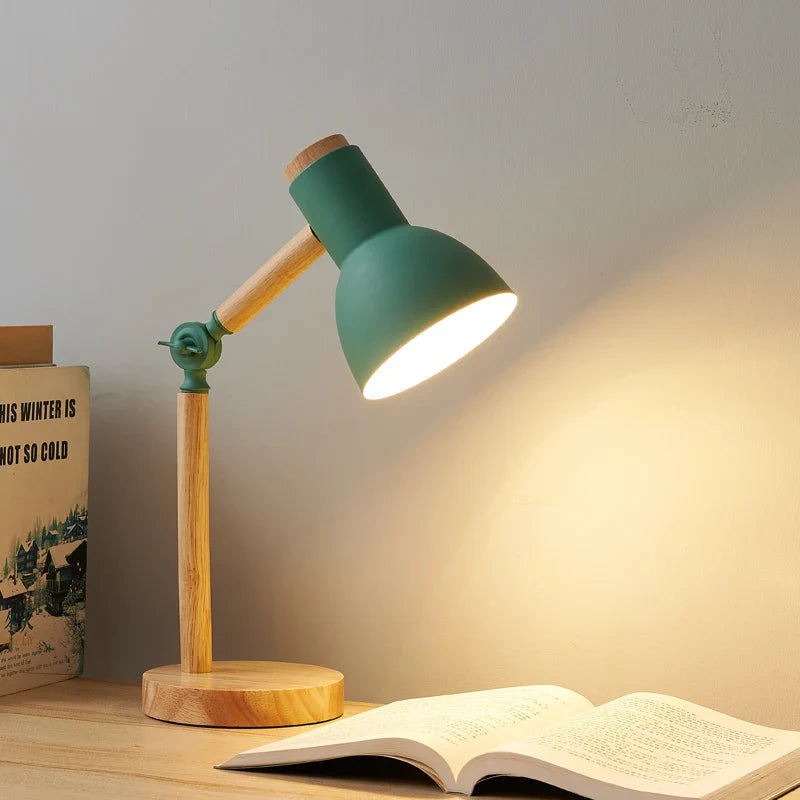 Lampe de chevet bois industriel vert