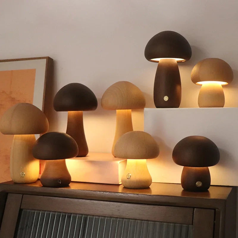 Lampe de chevet bois champignon original